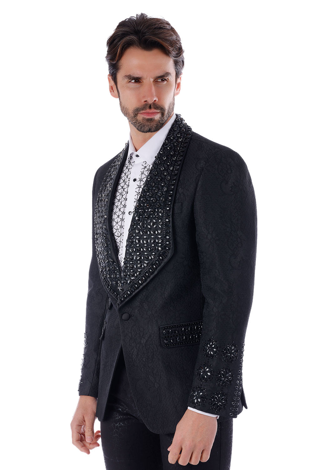 Barabas Elite Men's Rhinestone Luxury Shawl Collar Blazer 3EBL14 Black