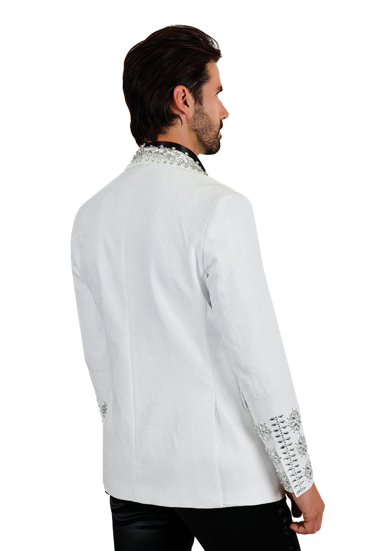 Barabas Elite Men's Rhinestone Luxury Shawl Collar Blazer 3EBL14 White Silver