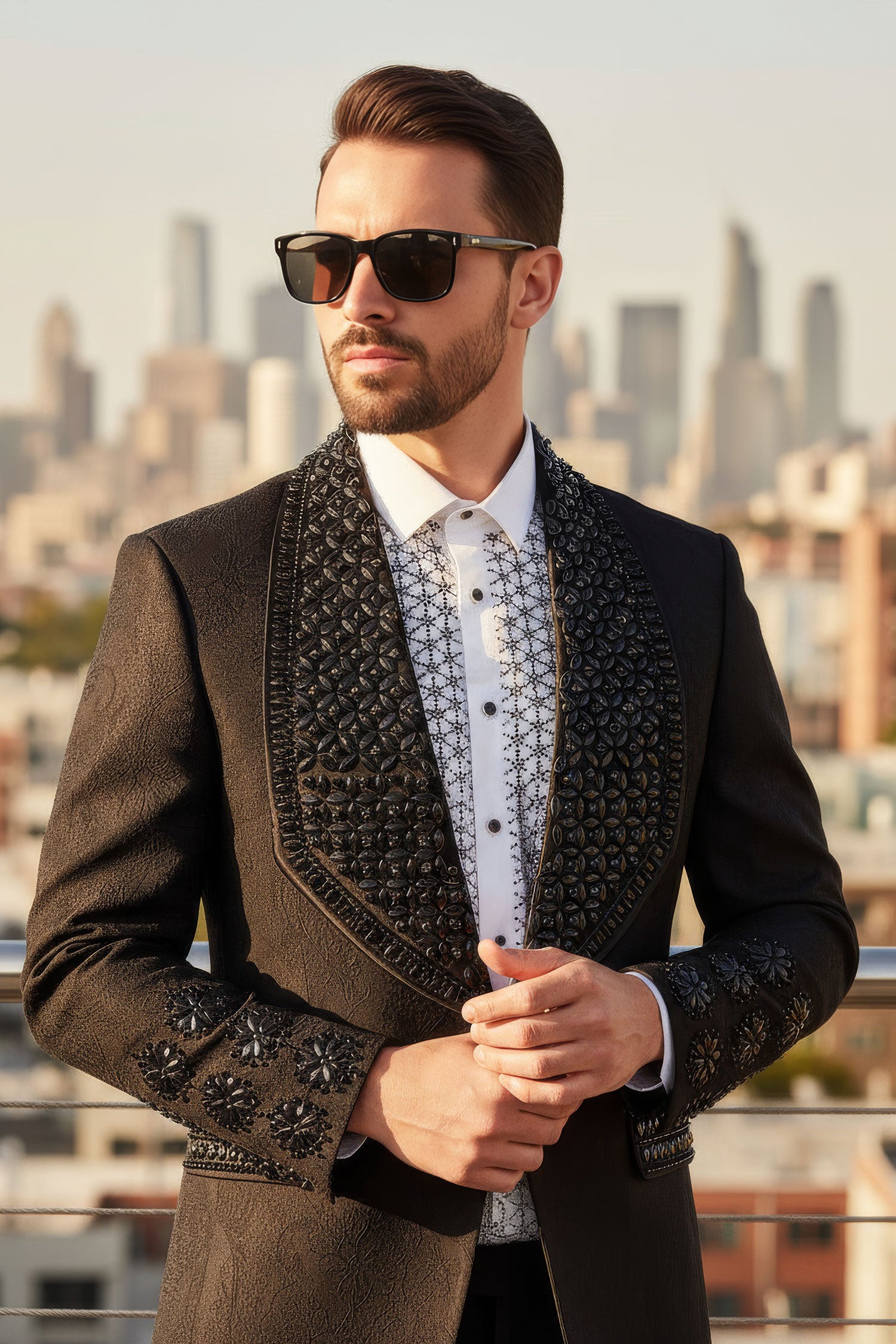 Barabas Elite Men's Rhinestone Luxury Shawl Collar Blazer 3EBL14 Black