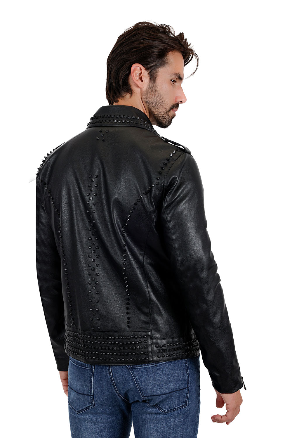 Barabas Men's Spiked Premium Motorcycle Biker Jacket 3JPU26 Black and Black