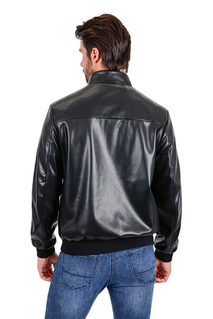 BARABAS Men's Faux Leather Zipper Closure Motorcycle Jacket 3JPU27 Black
