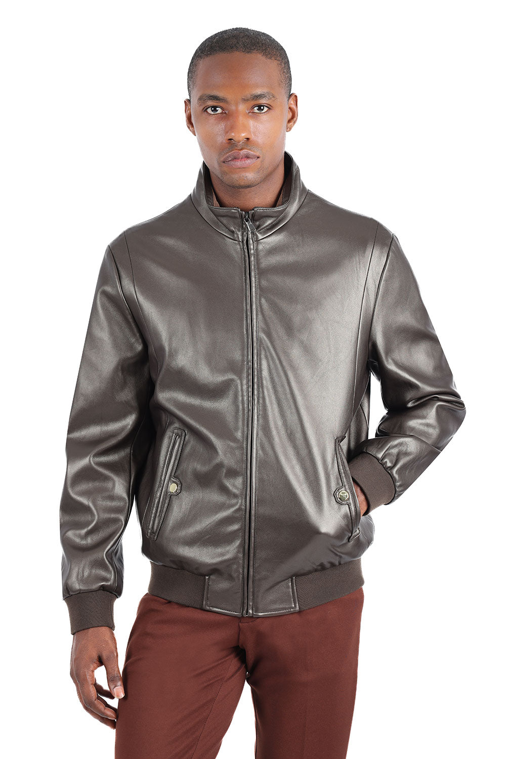 BARABAS Men's Faux Leather Zipper Closure Motorcycle Jacket 3JPU27 Bronze