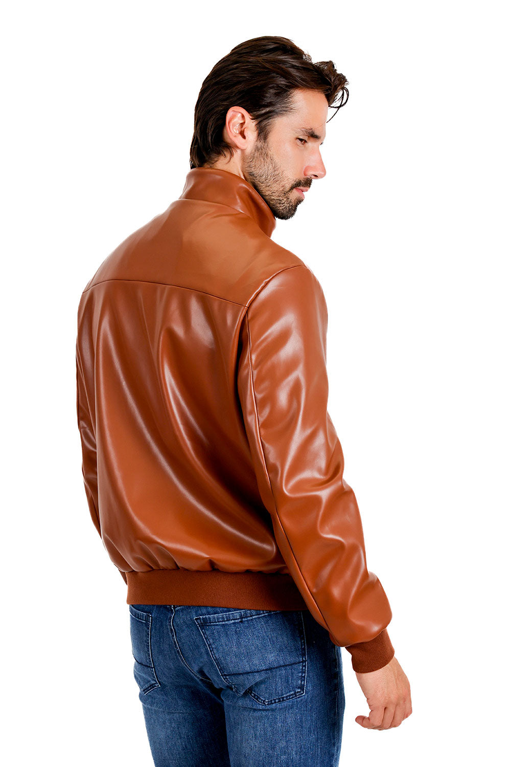 BARABAS Men's Faux Leather Zipper Closure Motorcycle Jacket 3JPU27 Cognac