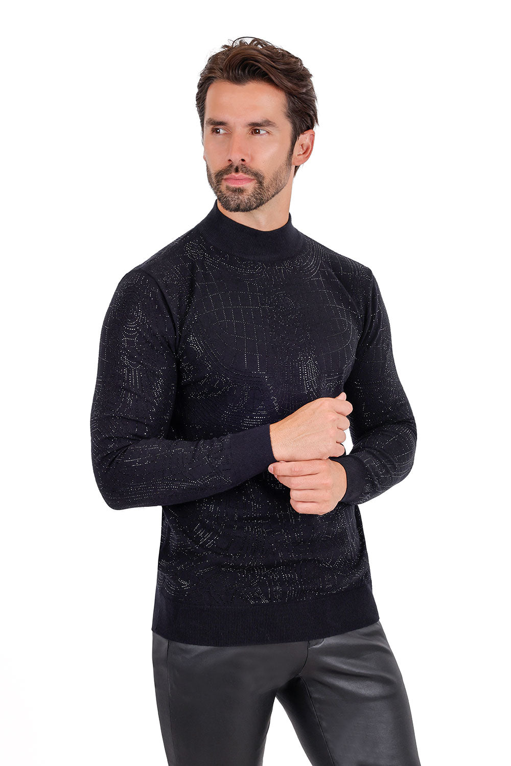 Barabas Men's Rhinestone Long Sleeve Turtleneck Sweater 3LS2107 Black