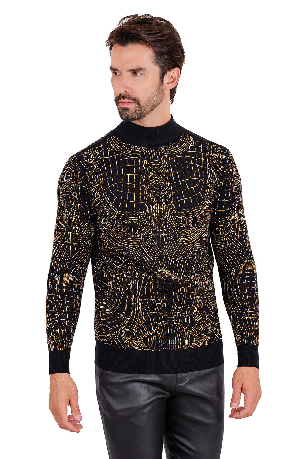 Barabas Men's Rhinestone Long Sleeve Turtleneck Sweater 3LS2107 Gold
