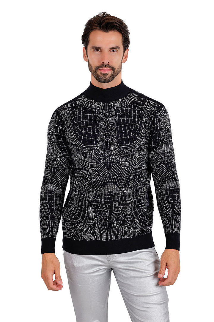 Barabas Men's Rhinestone Long Sleeve Turtleneck Sweater 3LS2107 Silver