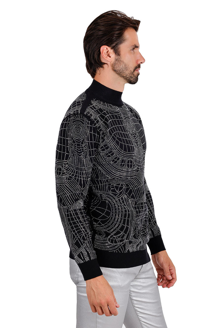 Barabas Men's Rhinestone Long Sleeve Turtleneck Sweater 3LS2107 Black Silver