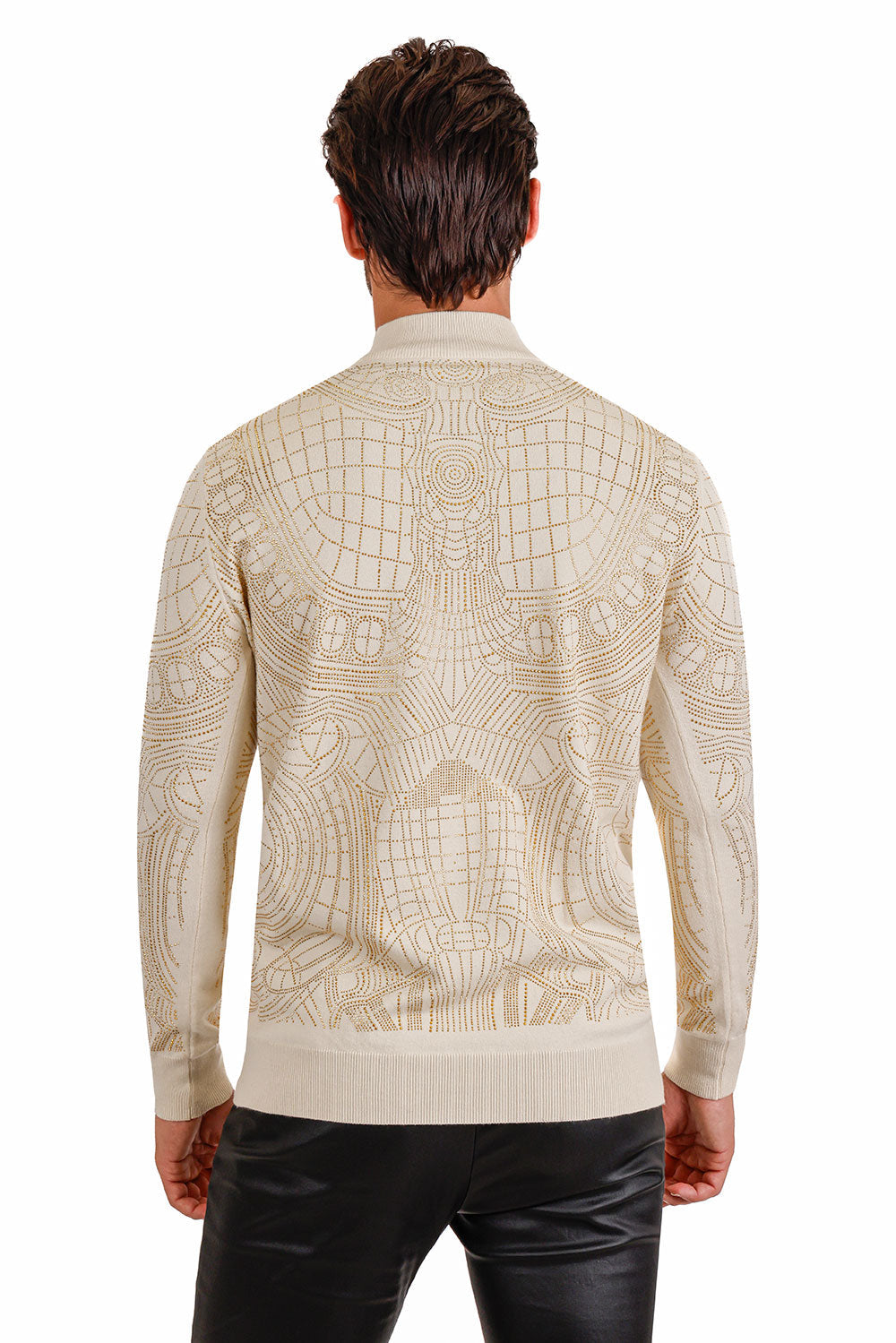 Barabas Men's Rhinestone Long Sleeve Turtleneck Sweater 3LS2107 Cream