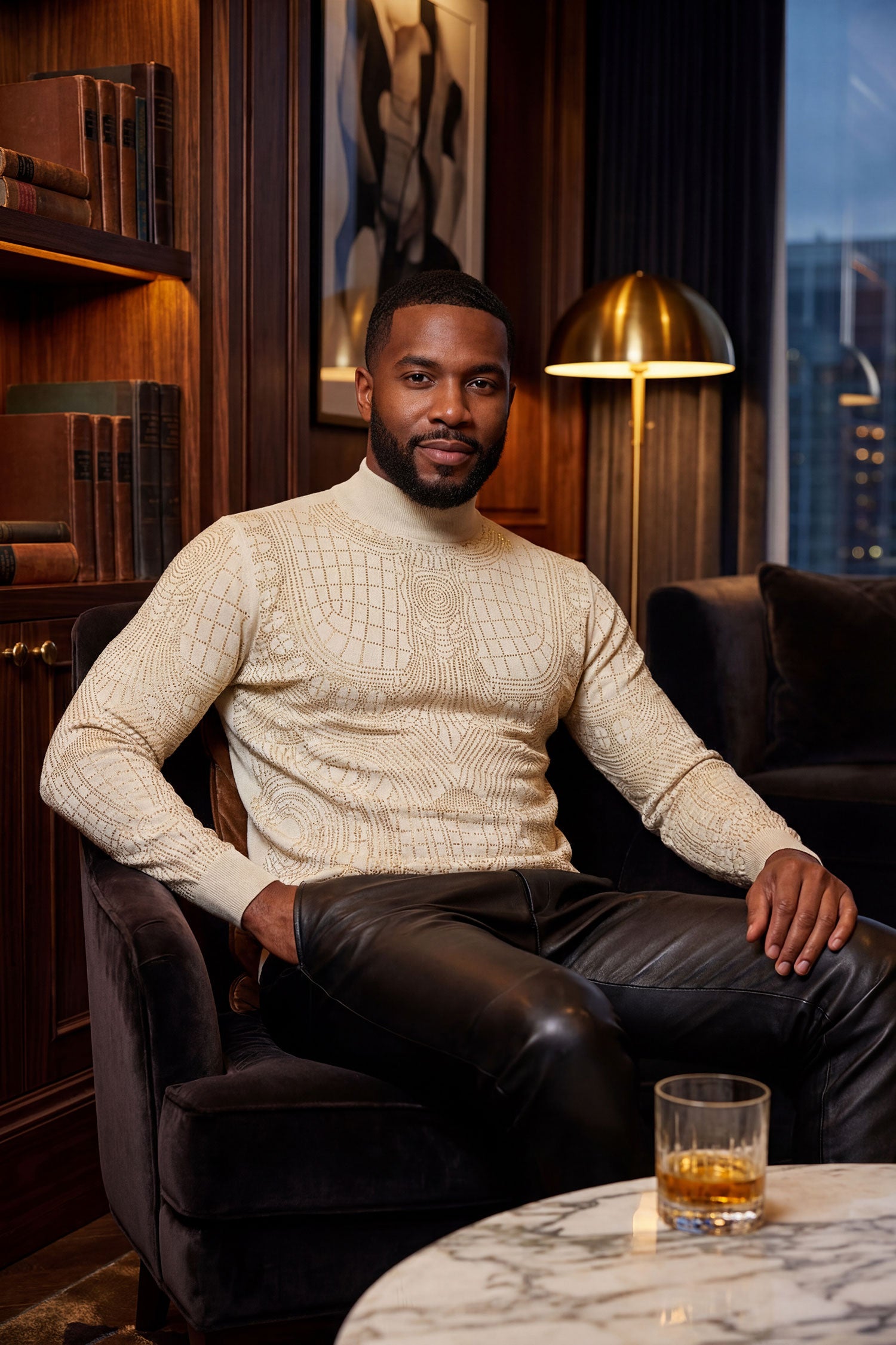 Barabas Men's Rhinestone Long Sleeve Turtleneck Sweater 3LS2107 Cream