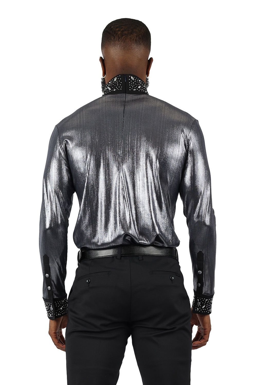 BARABAS Men's Luxury Rhinestone Long Sleeve Turtle Neck shirt 3MT04 Black and Silver