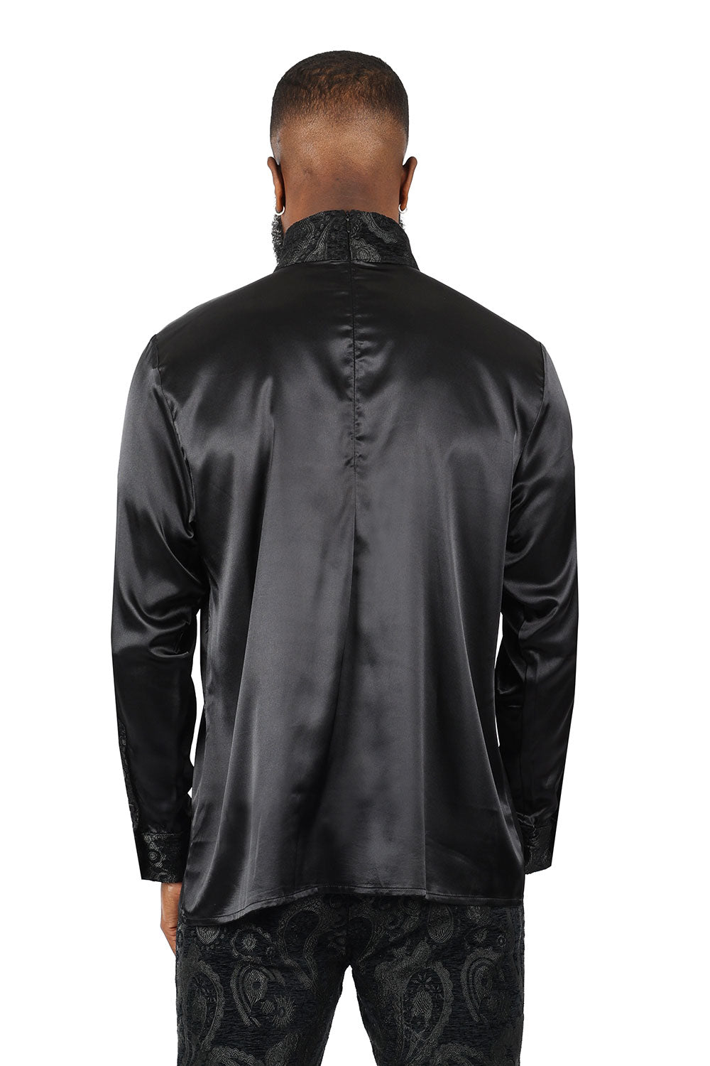 BARABAS Men's Paisley Long Sleeve Turtle Neck shirt 3MT05 Black