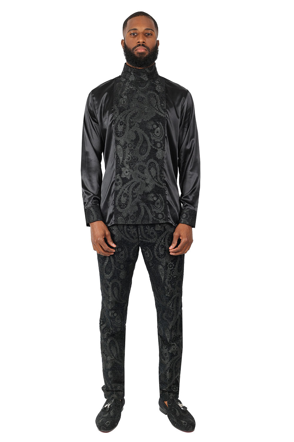 BARABAS Men's Paisley Long Sleeve Turtle Neck shirt 3MT05 Black