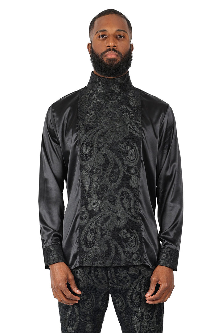 BARABAS Men's Paisley Long Sleeve Turtle Neck shirt 3MT05 Black