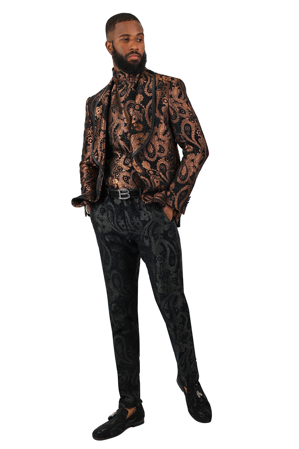 BARABAS Men's Paisley Long Sleeve Turtle Neck shirt 3MT05 Coffee