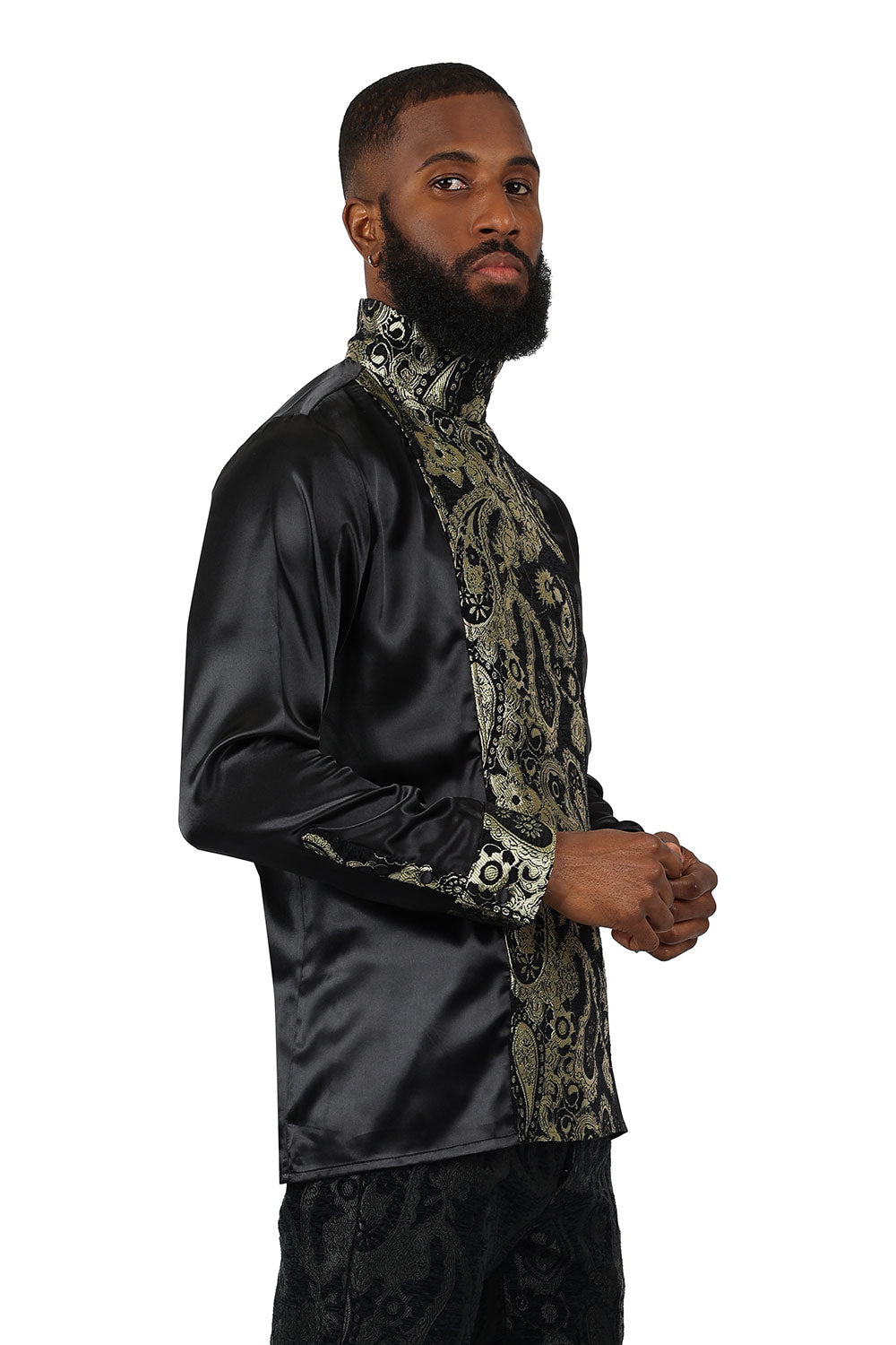 BARABAS Men's Paisley Long Sleeve Turtle Neck shirt 3MT05 Black