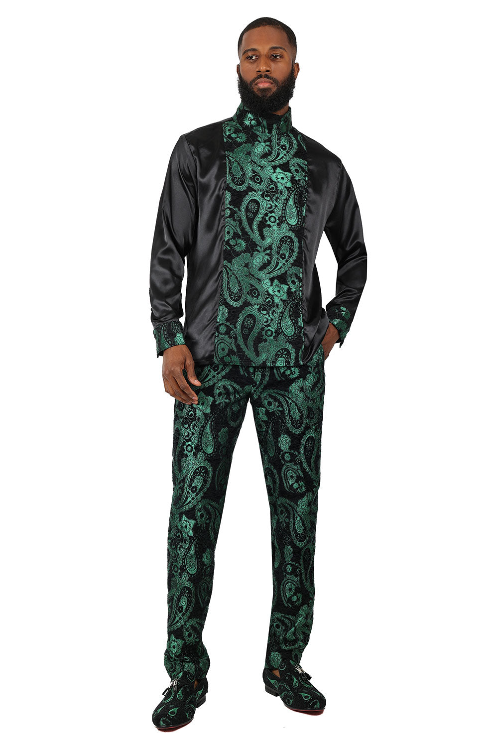 BARABAS Men's Paisley Long Sleeve Turtle Neck shirt 3MT05 Green