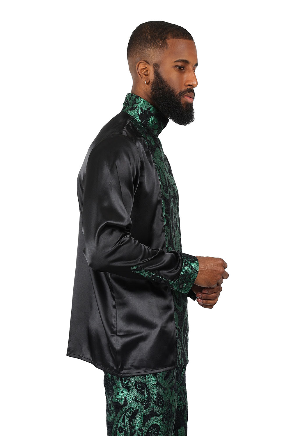 BARABAS Men's Paisley Long Sleeve Turtle Neck shirt 3MT05 Green