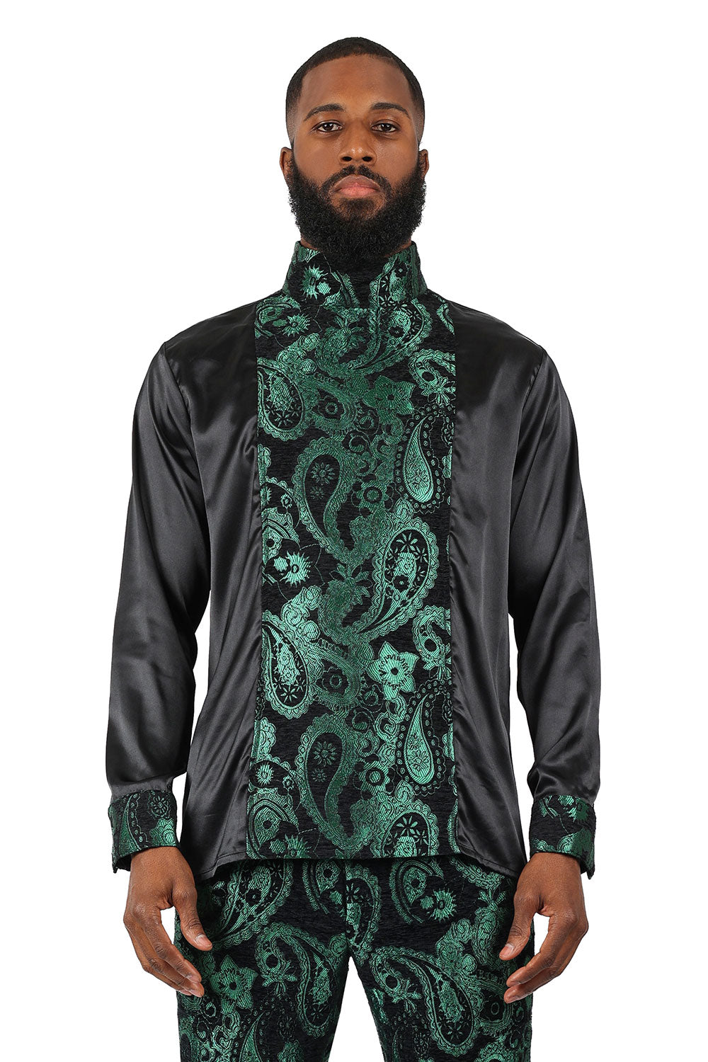 BARABAS Men's Paisley Long Sleeve Turtle Neck shirt 3MT05 Green