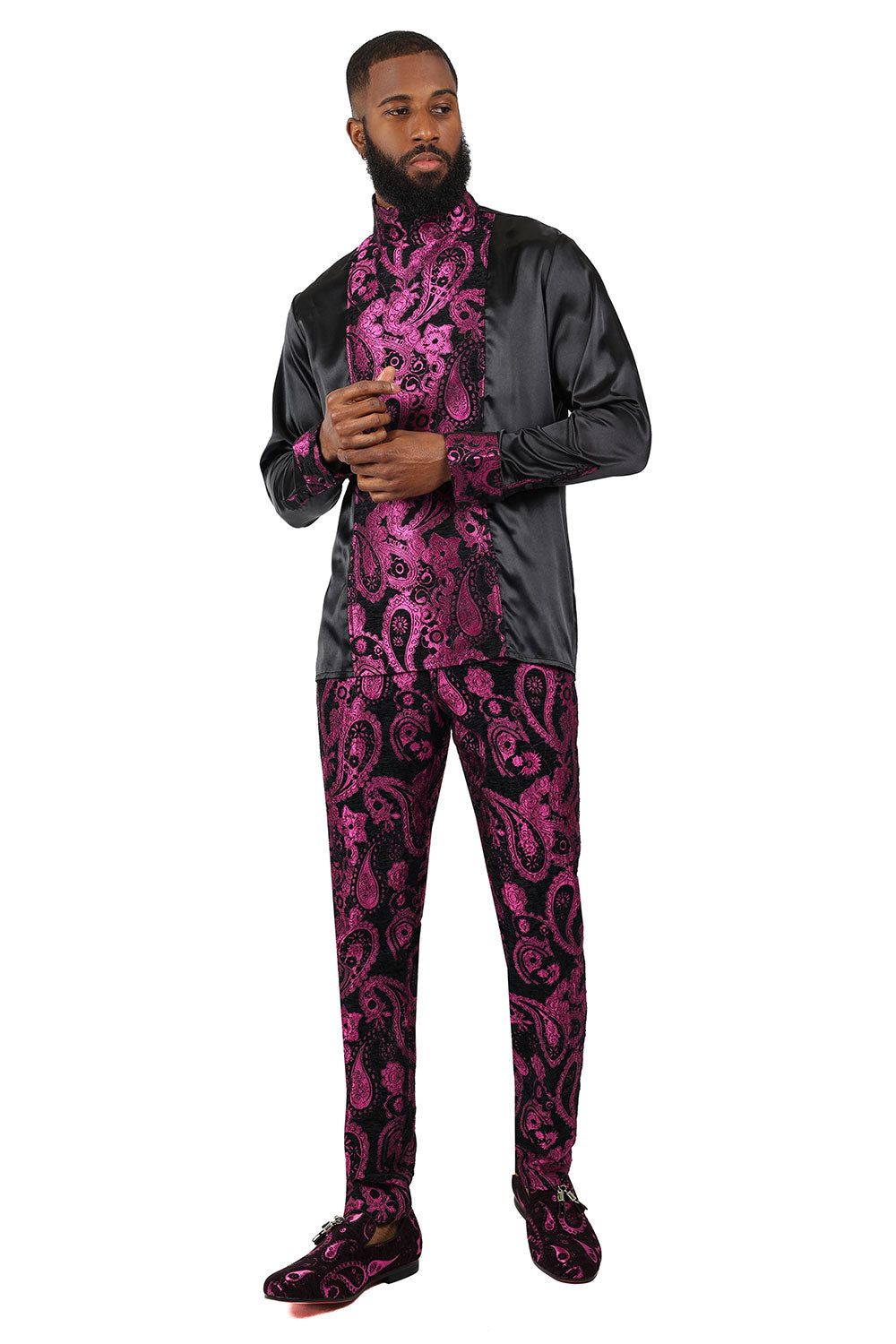 BARABAS Men's Paisley Long Sleeve Turtle Neck shirt 3MT05 Magenta