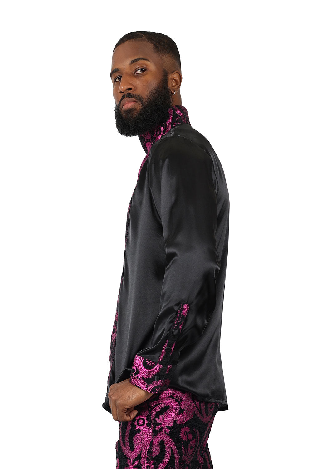 BARABAS Men's Paisley Long Sleeve Turtle Neck shirt 3MT05 Magenta