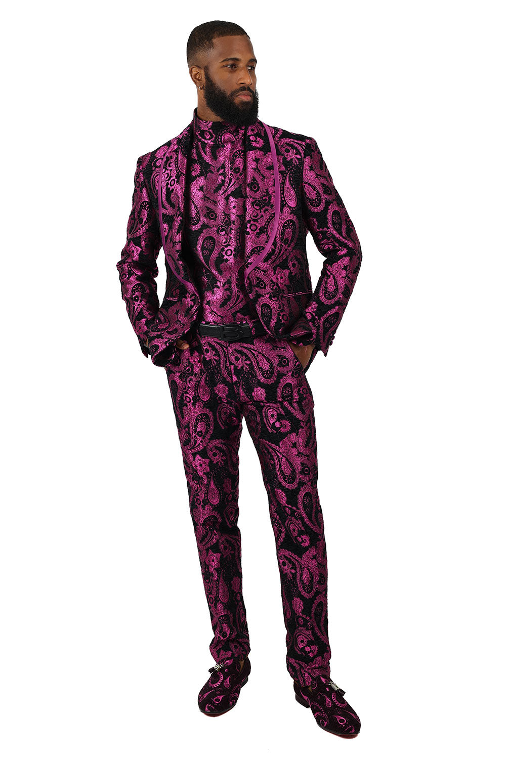 BARABAS Men's Paisley Long Sleeve Turtle Neck shirt 3MT05 Magenta