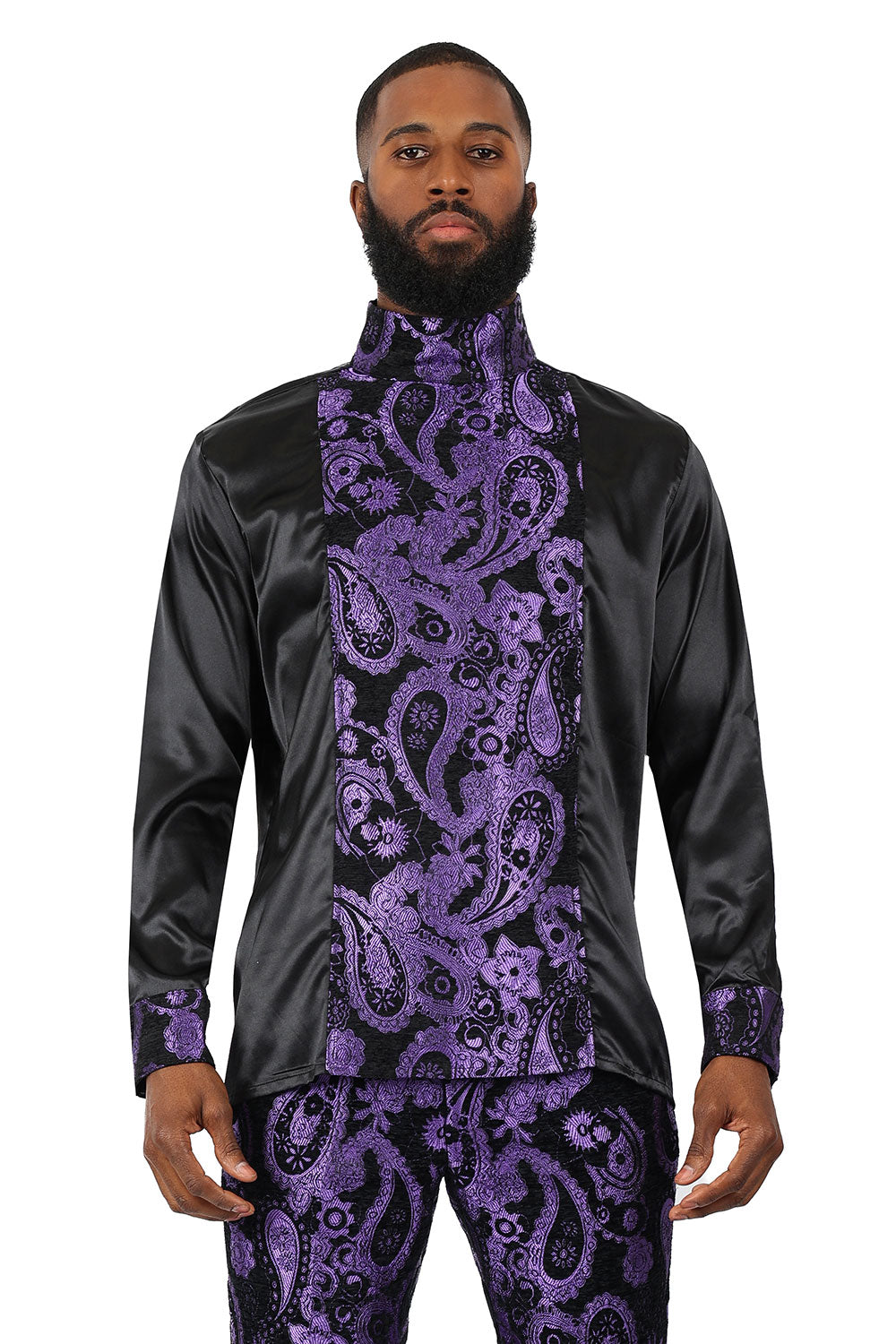 BARABAS Men's Paisley Long Sleeve Turtle Neck shirt 3MT05 Puple