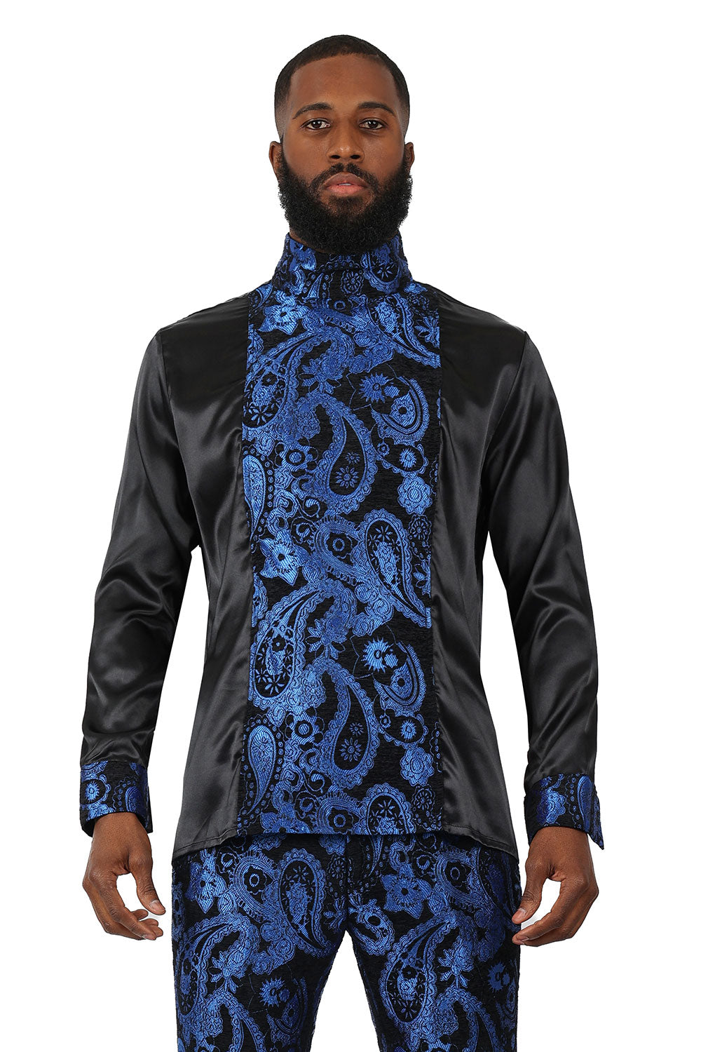 BARABAS Men's Paisley Long Sleeve Turtle Neck shirt 3MT05 Royal