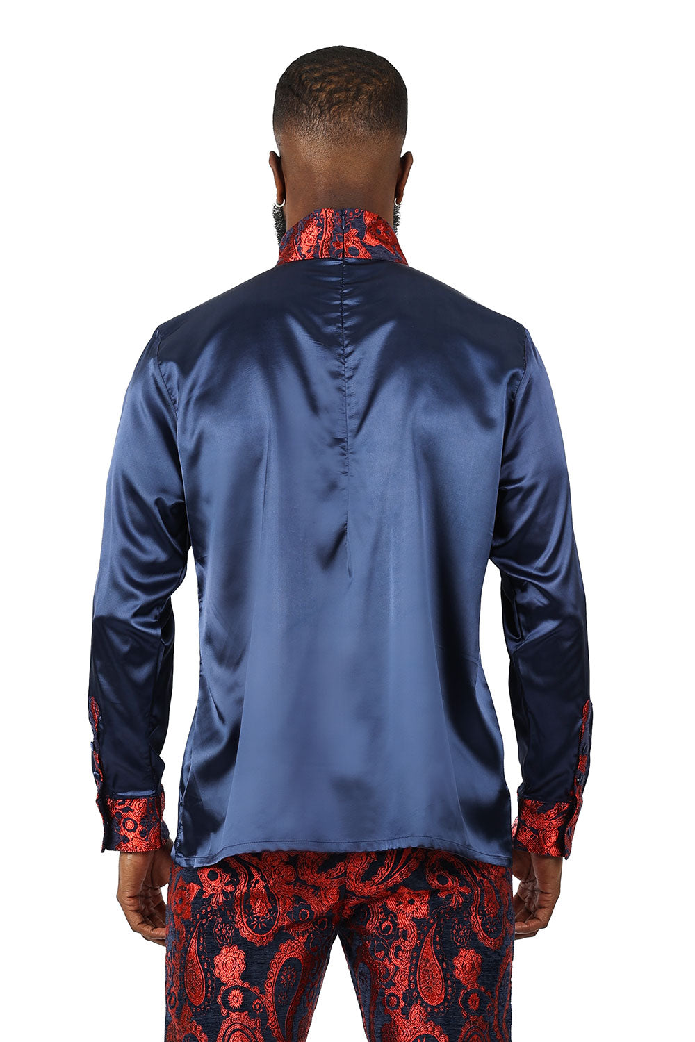 BARABAS Men's Paisley Long Sleeve Turtle Neck shirt 3MT05 Navy