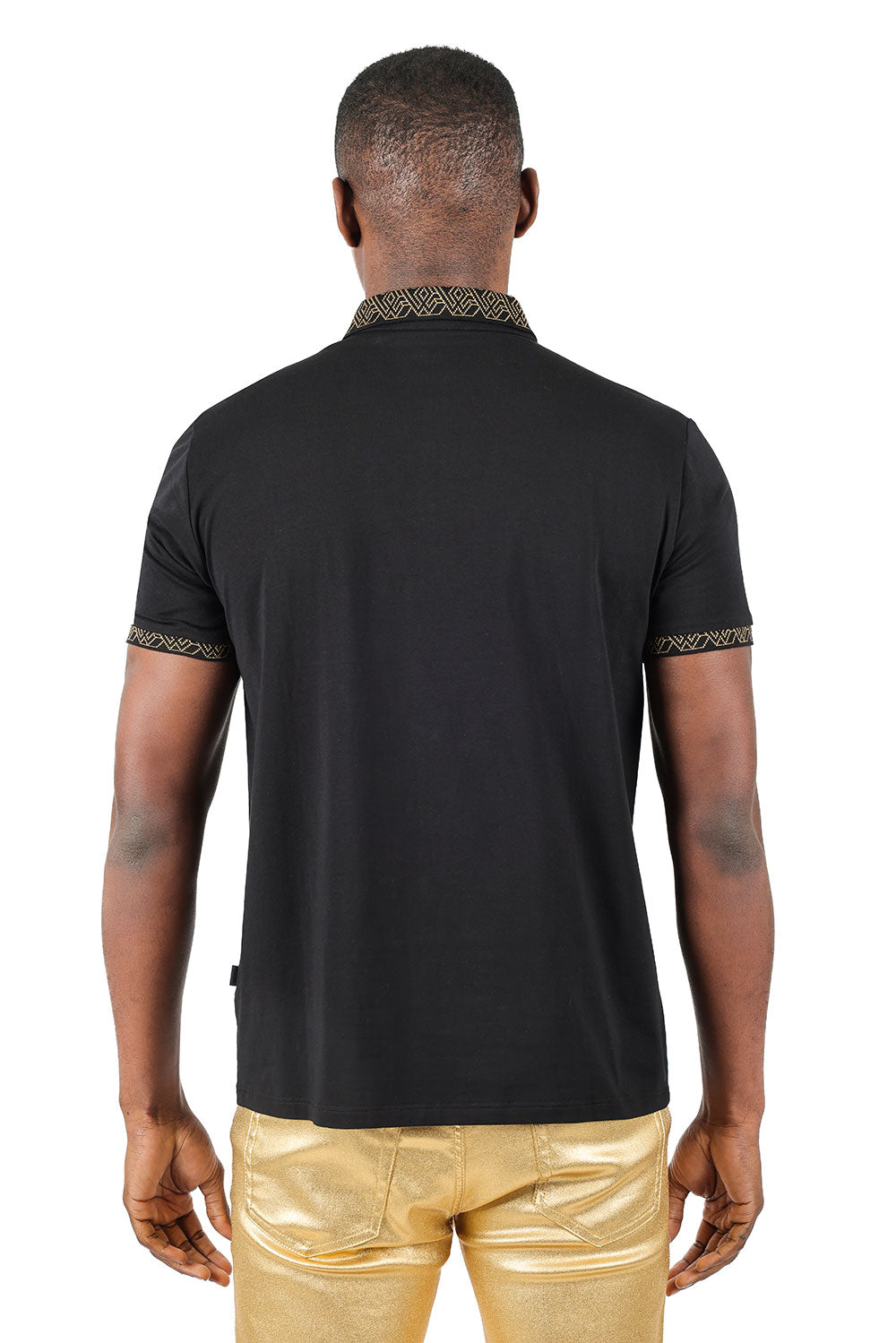 Barabas Men's Collar Pattern Short Sleeve Solid Color Shirts 3P01 Black Gold