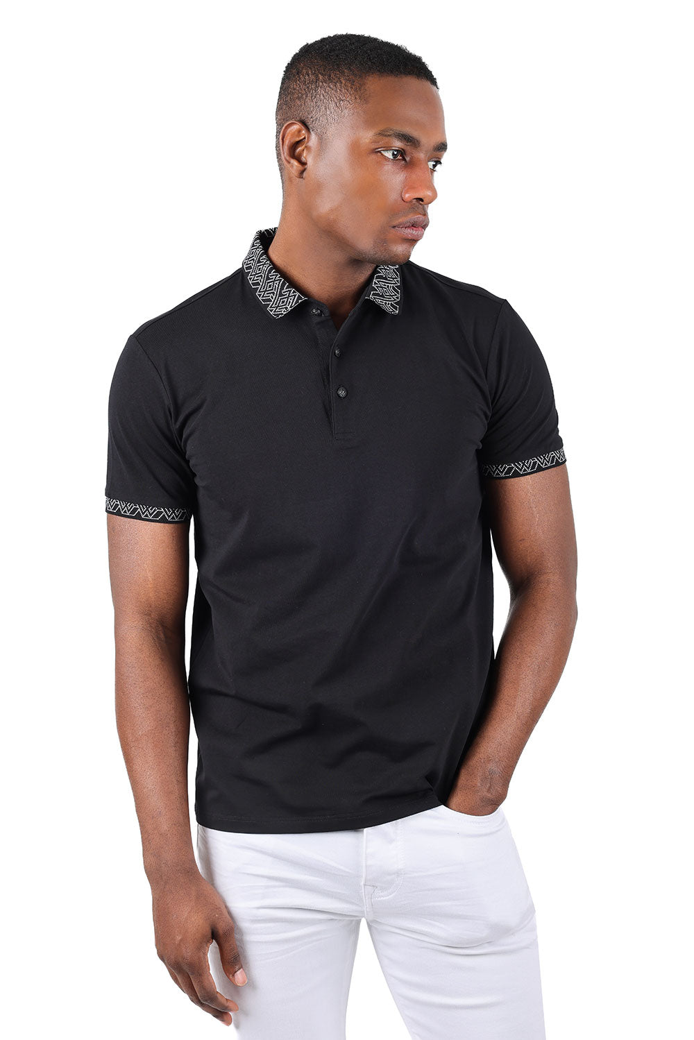 Barabas Men's Collar Pattern Short Sleeve Solid Color Shirts 3P01 Black Silver
