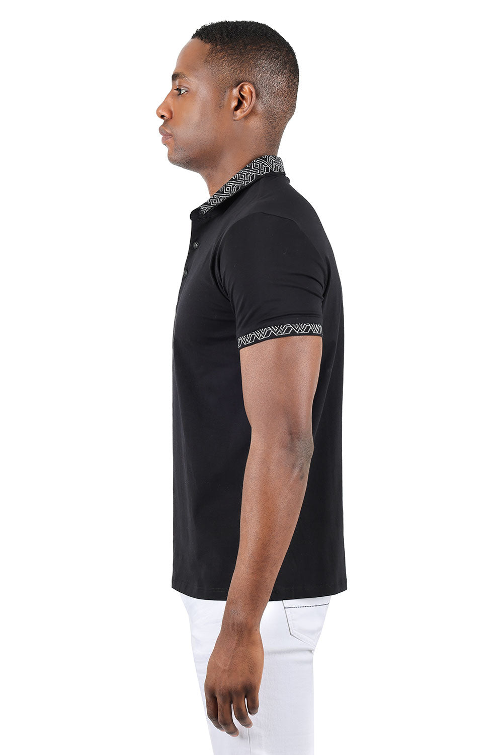 Barabas Men's Collar Pattern Short Sleeve Solid Color Shirts 3P01 Black Silver