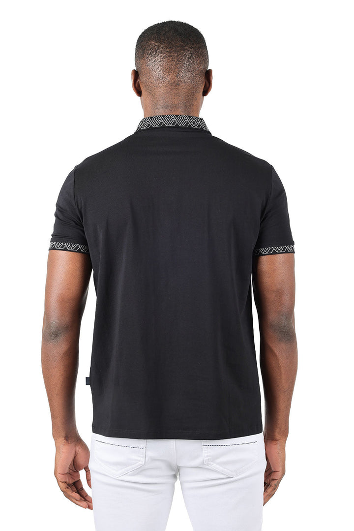 Barabas Men's Collar Pattern Short Sleeve Solid Color Shirts 3P01 Black Silver