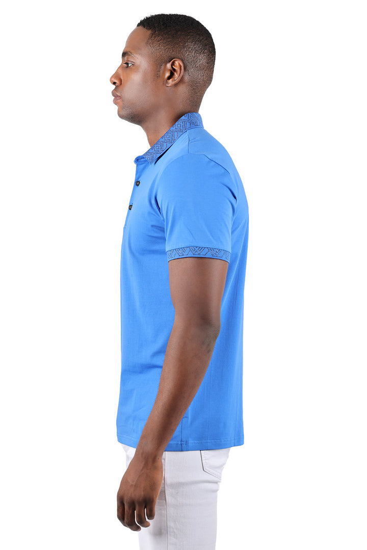 Barabas Men's Collar Geo Pattern Short Sleeve Solid Polo Shirts 3P01 Royal