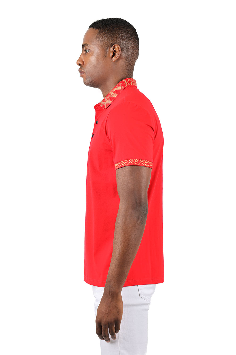 Barabas Men's Collar Pattern Short Sleeve Solid Color Shirts 3P01 Red