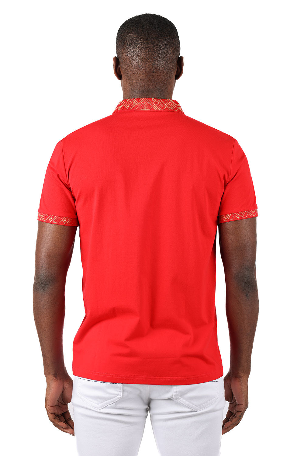 Barabas Men's Collar Pattern Short Sleeve Solid Color Shirts 3P01 Red