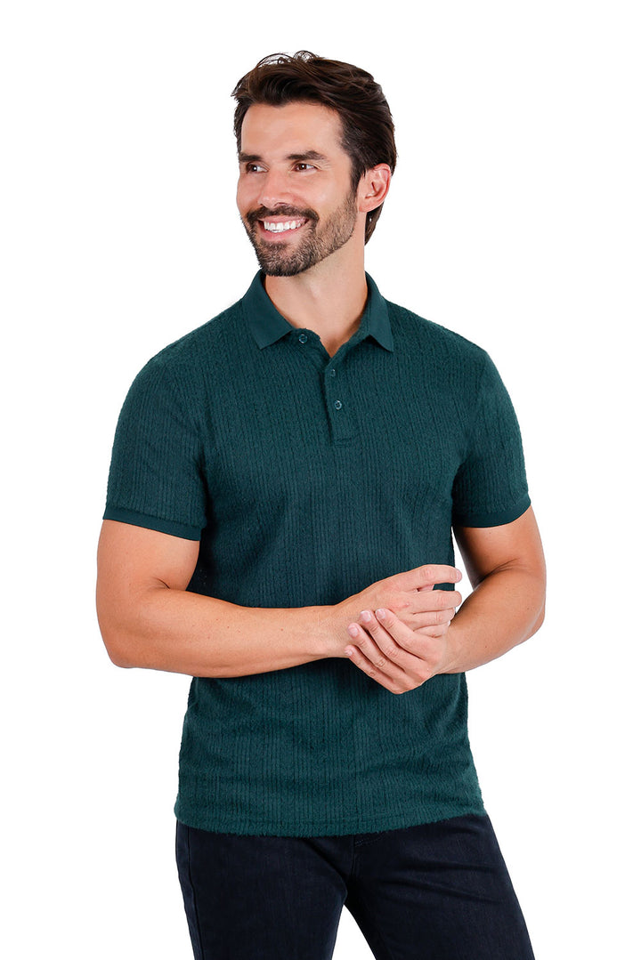 Men's solid color stretch feather feel polo short sleeve shirt 3P03 Hunter Green