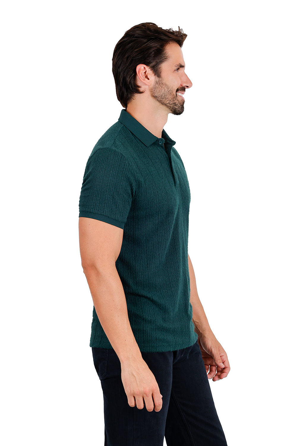 Men's solid color stretch feather feel polo short sleeve shirt 3P03 Hunter Green