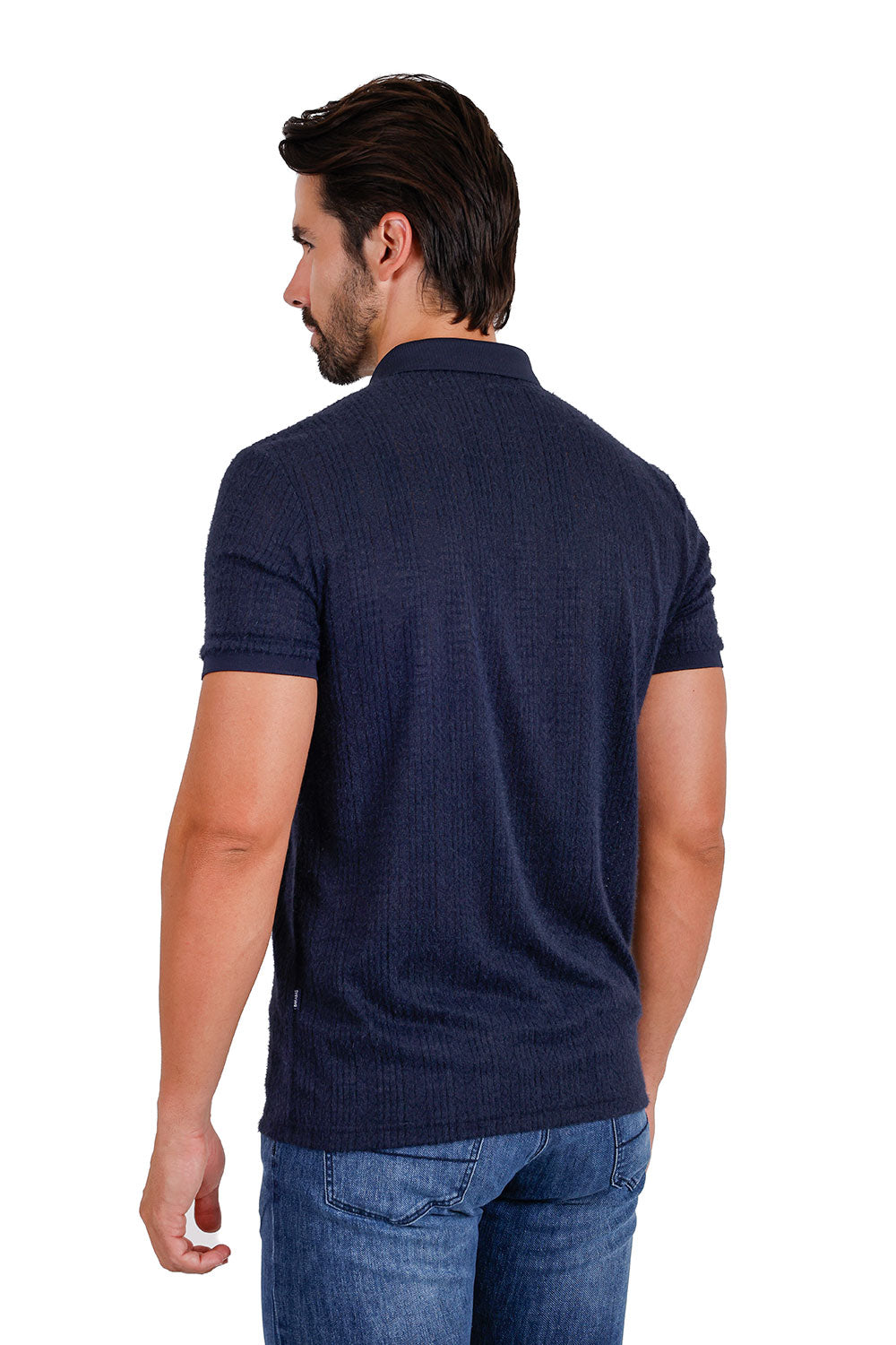 Men's solid color stretch feather feel polo short sleeve shirt 3P03 Navy