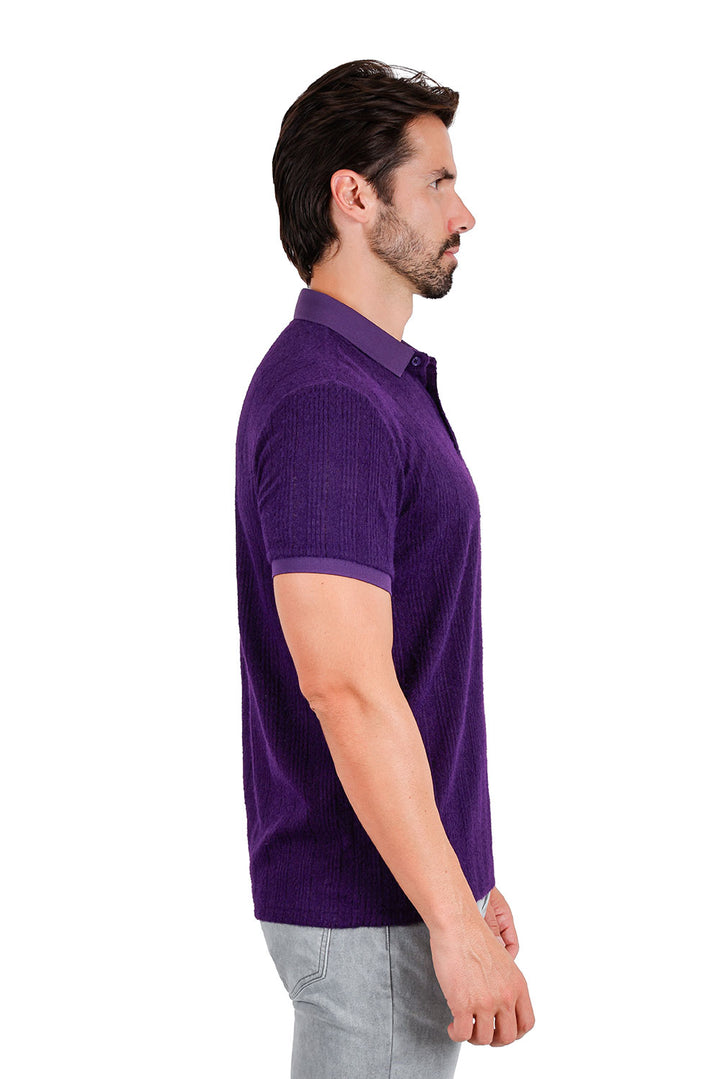 Men's solid color stretch feather feel polo short sleeve shirt 3P03 Purple