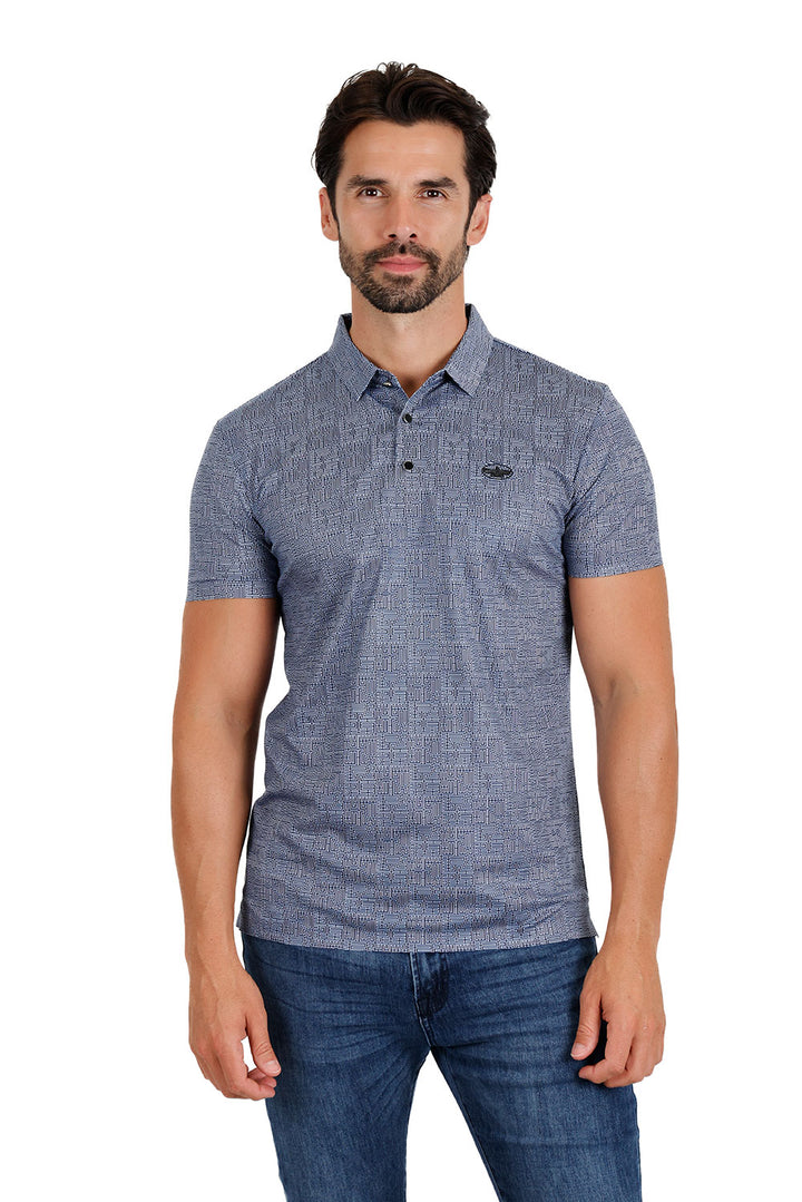 Barabas Men's Geometric Shiny Short Sleeve Polo Shirts 3P05 Navy