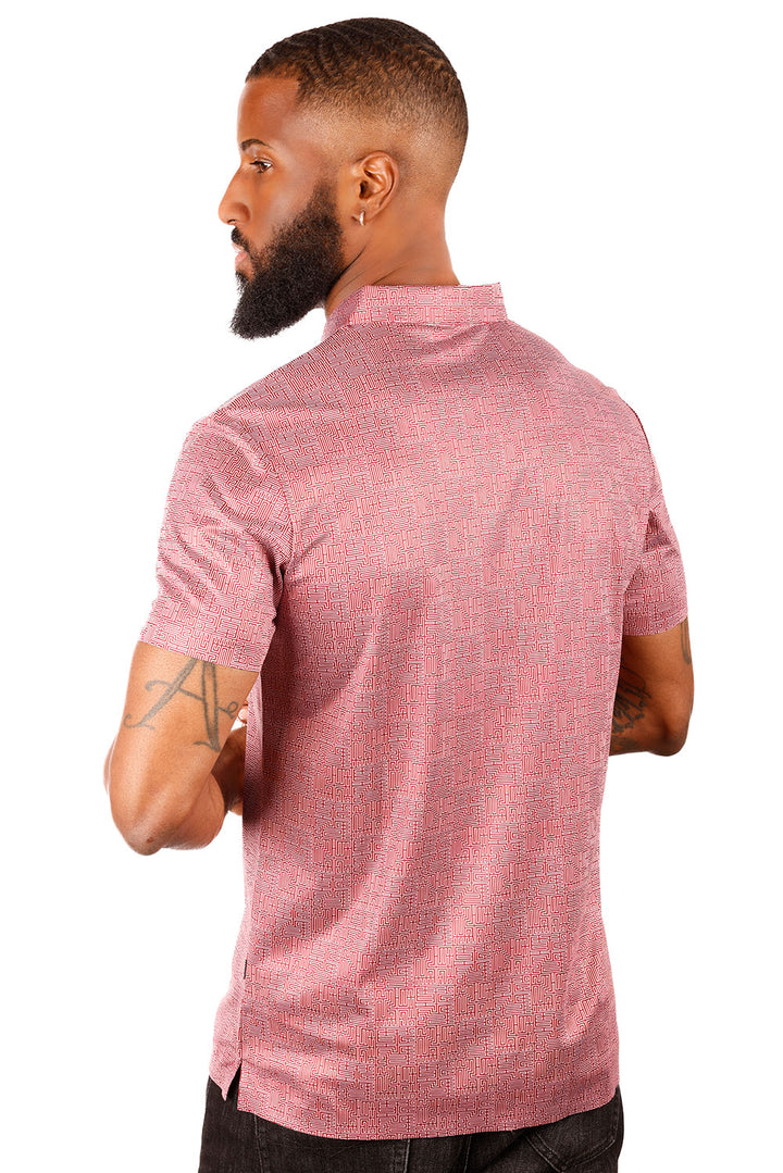 Barabas Men's Geometric Shiny Short Sleeve Polo Shirts 3P05 Navy