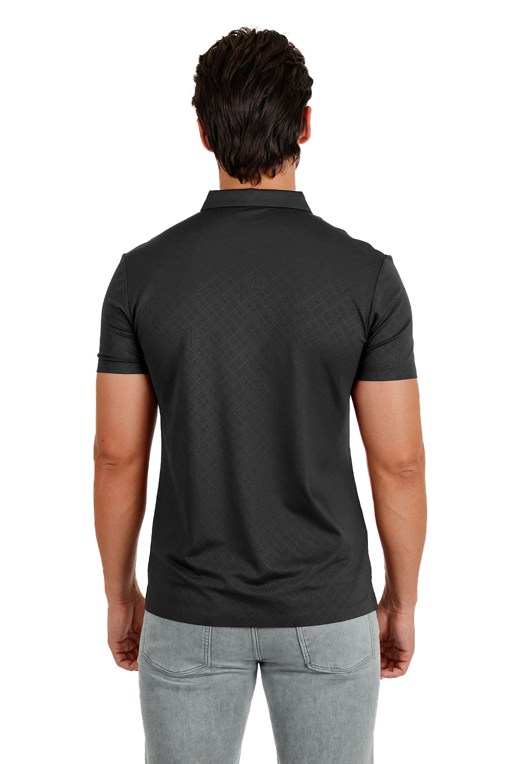 Barabas Men's Premium Solid Diamond Polo Short Sleeve Shirts 3P07 Black