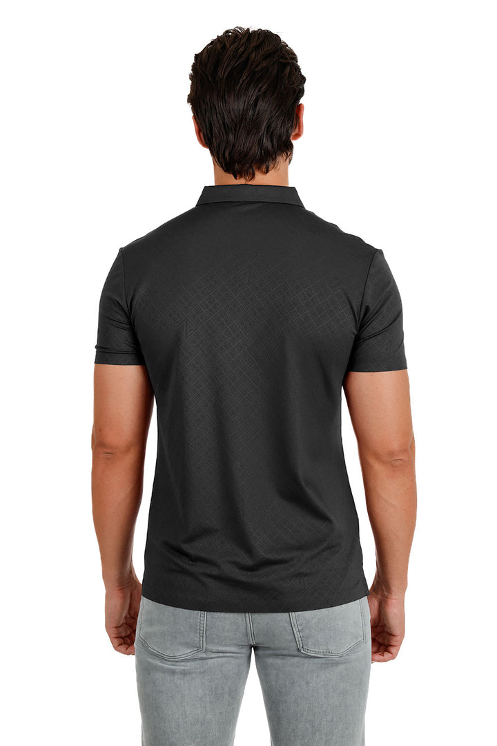 Barabas Men's Premium Solid Diamond Polo Short Sleeve Shirts 3P07 Black
