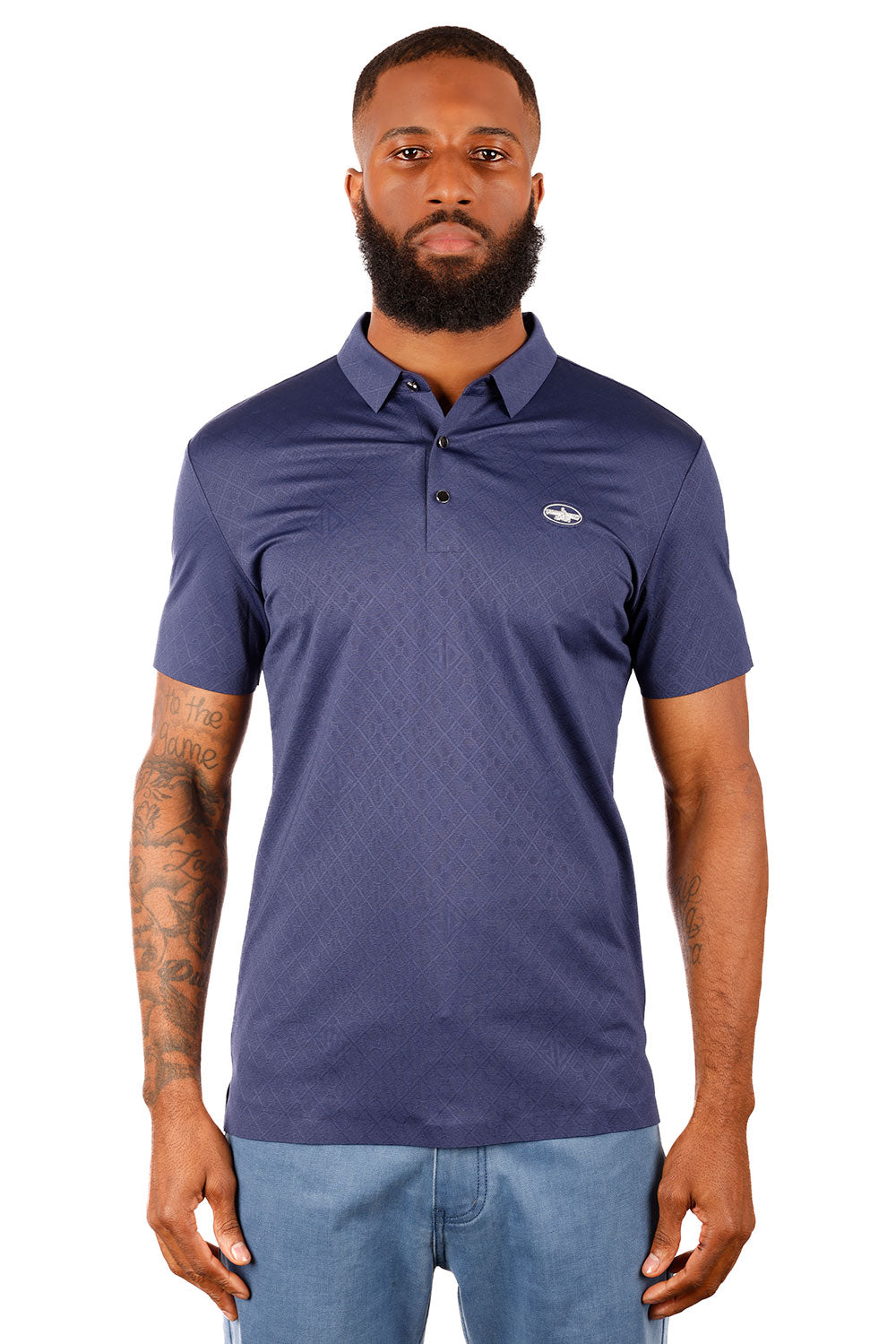 Barabas Men's Premium Solid Diamond Polo Short Sleeve Shirts 3P07 Navy