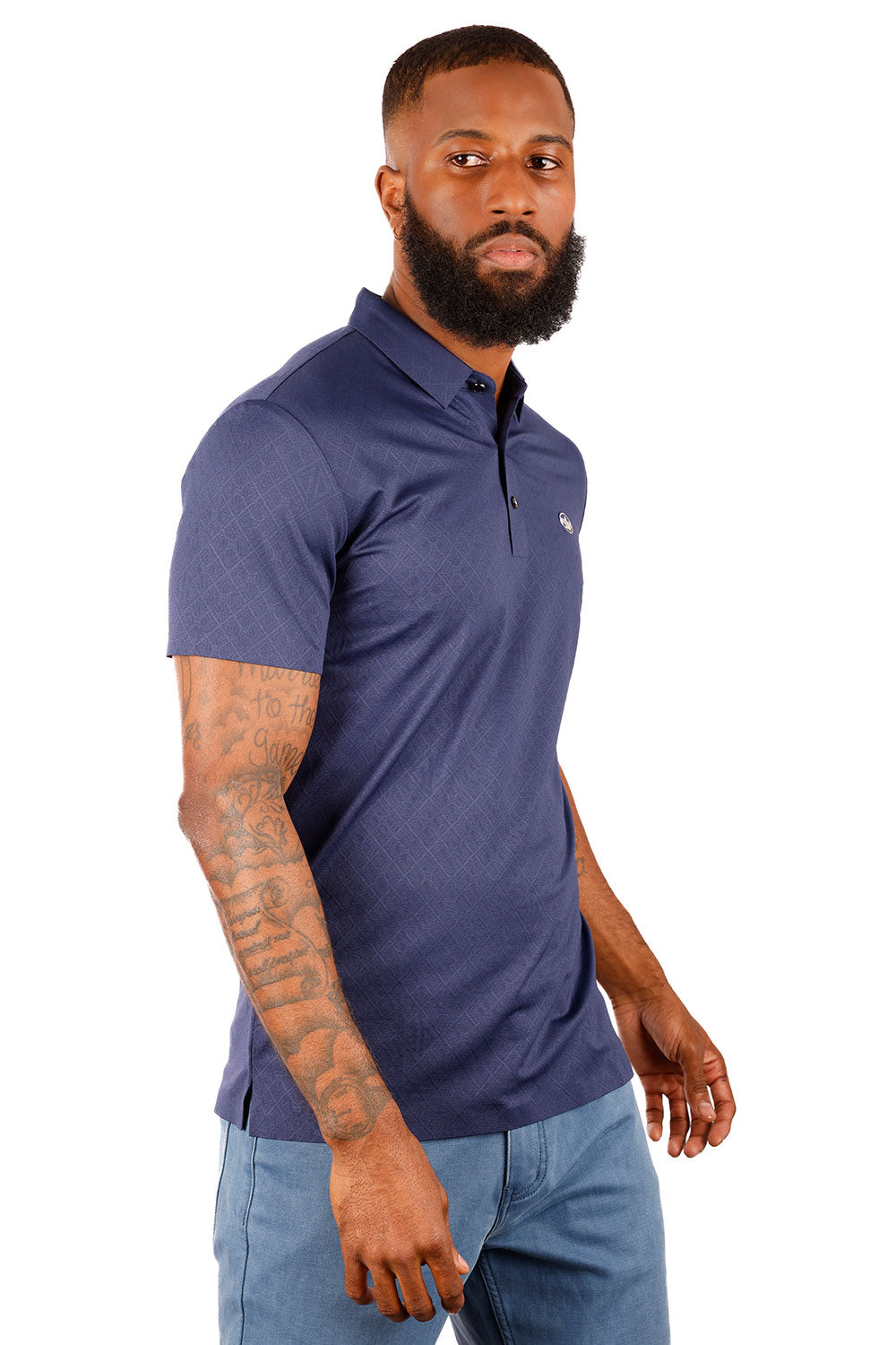 Barabas Men's Premium Solid Diamond Polo Short Sleeve Shirts 3P07 Navy