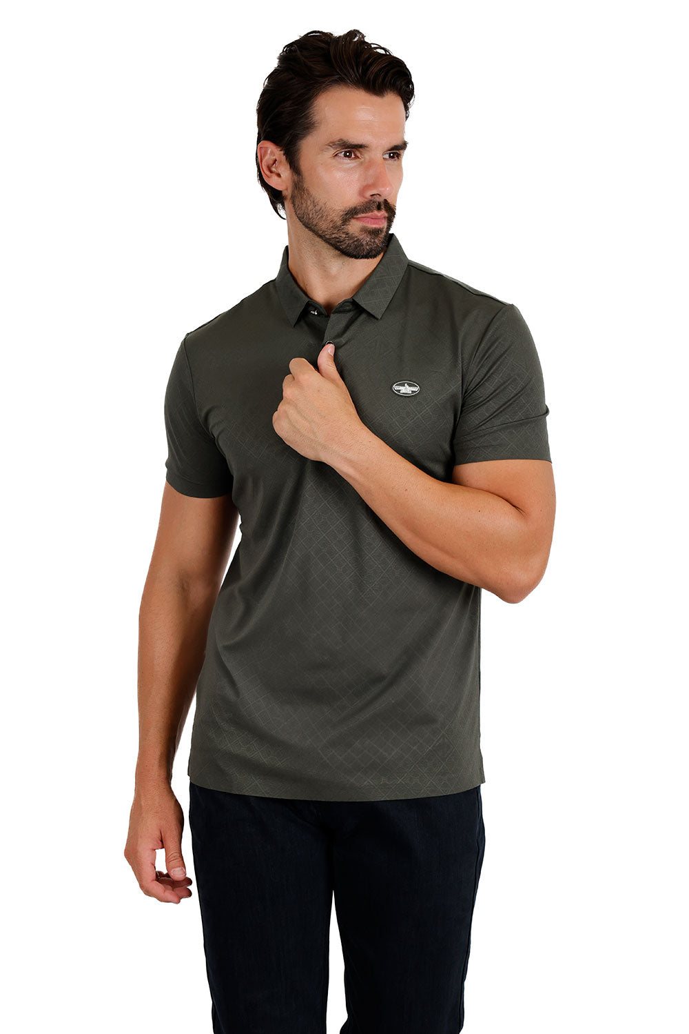 Barabas Men's Premium Solid Diamond Polo Short Sleeve Shirts 3P07 Olive