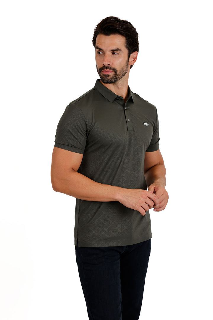 Barabas Men's Premium Solid Diamond Polo Short Sleeve Shirts 3P07 Olive