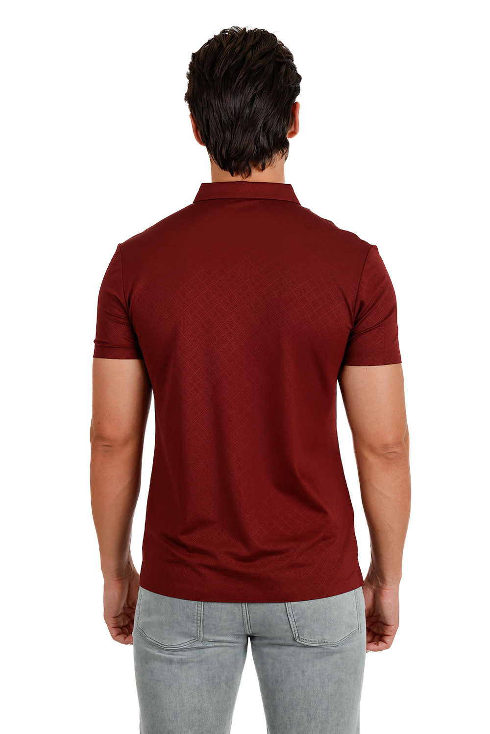 Barabas Men's Premium Solid Diamond Polo Short Sleeve Shirts 3P07 Wine