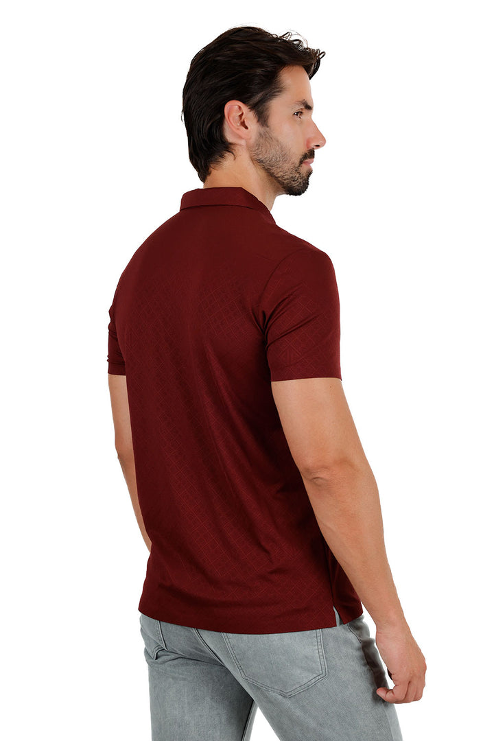 Barabas Men's Premium Solid Diamond Polo Short Sleeve Shirts 3P07 Wine