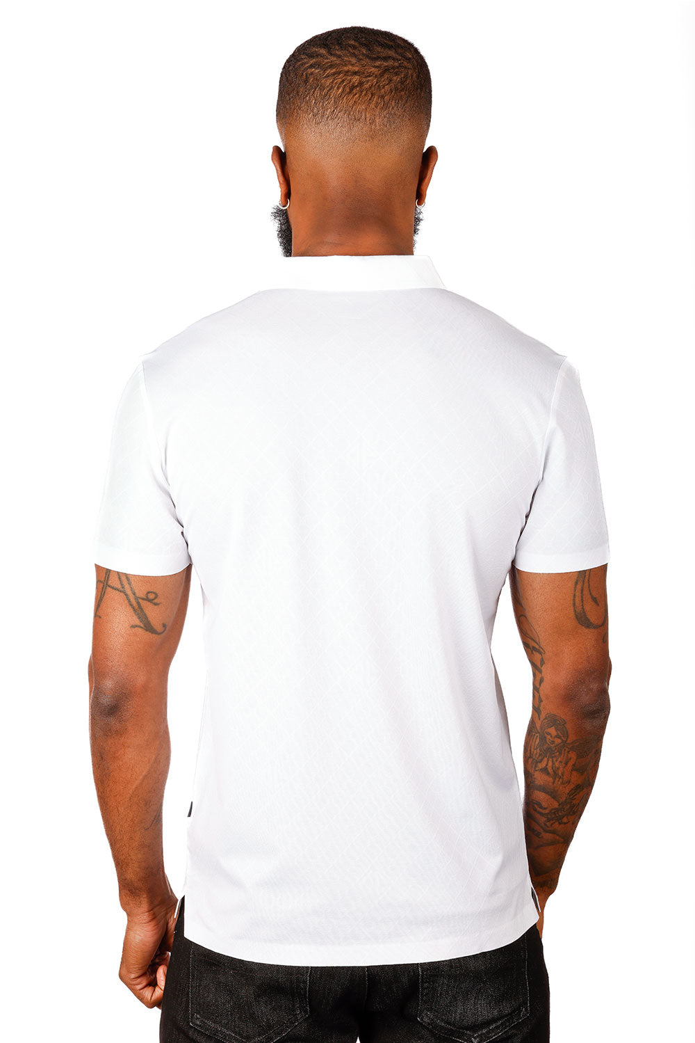 Barabas Men's Premium Solid Diamond Polo Short Sleeve Shirts 3P07 White